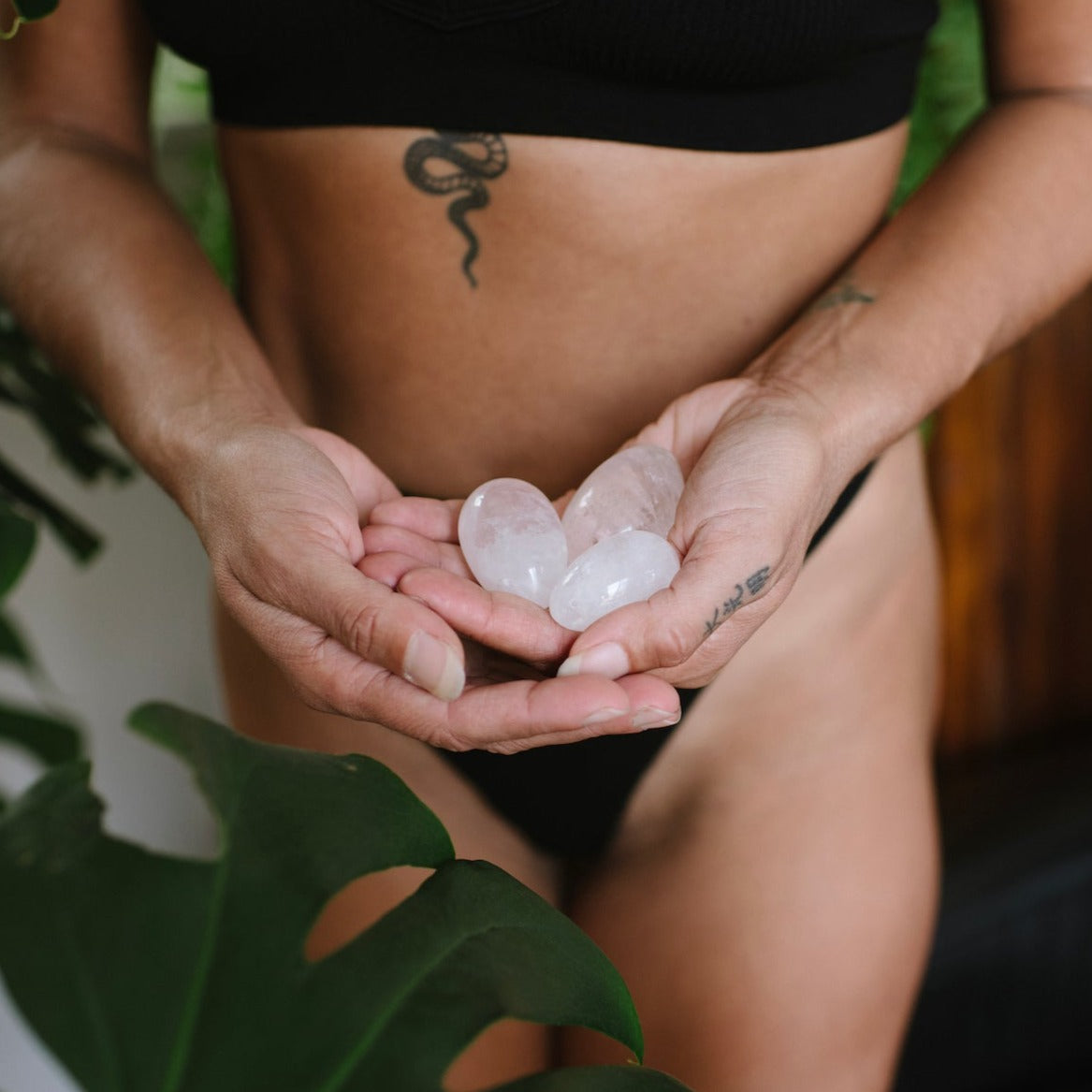 CLEAR QUARTZ YONI EGGS- SET OF 3